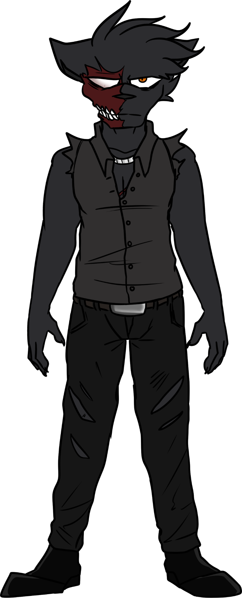 My OC Grover, wearing a dark shirt and trousers.